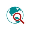 Global search icon, planet with magnifying glass Ã¢â¬â vector